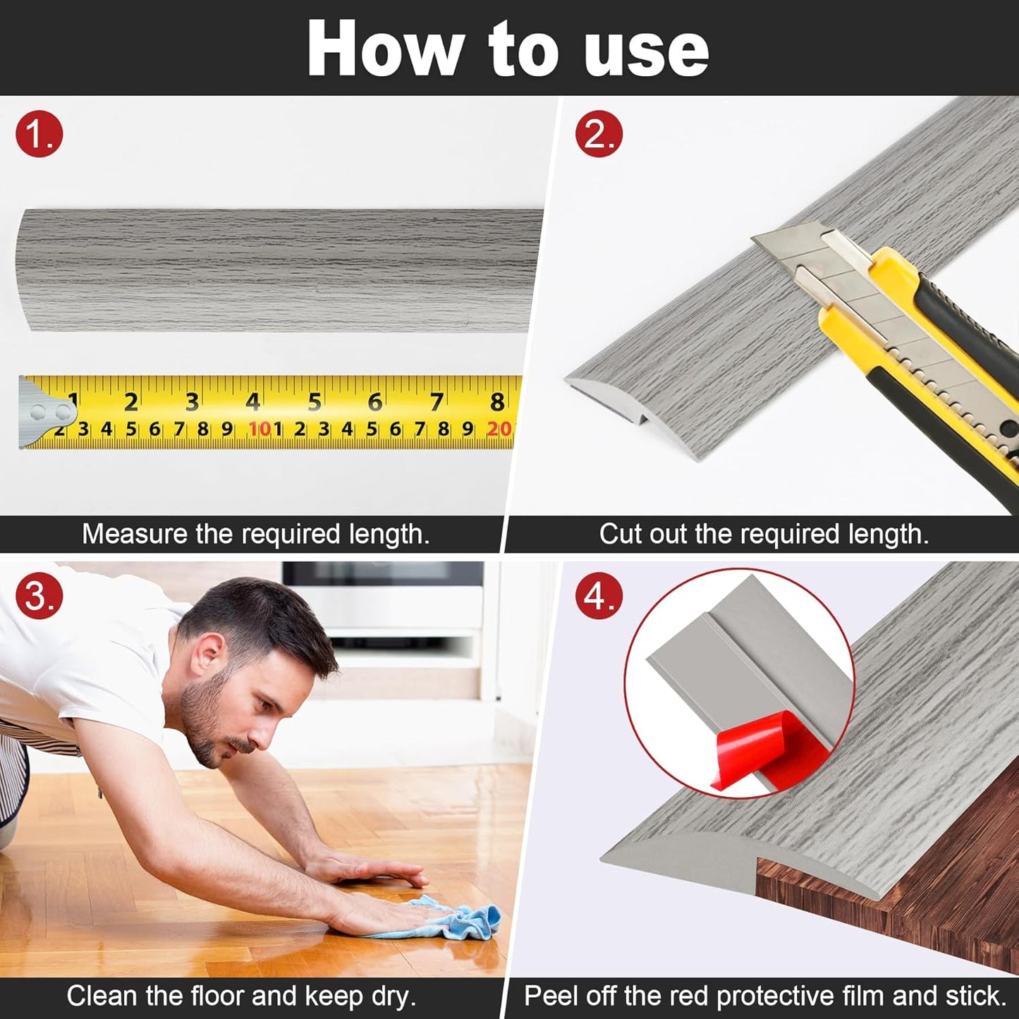 10Ft Carpet Floor Transition Strip, Self Adhesive Floor Edging Trim Strip, PVC Threshold Cover for Doorway, Floor Divider Strip Suitable for Threshold Height Less Than 5 mm - Gray Forest