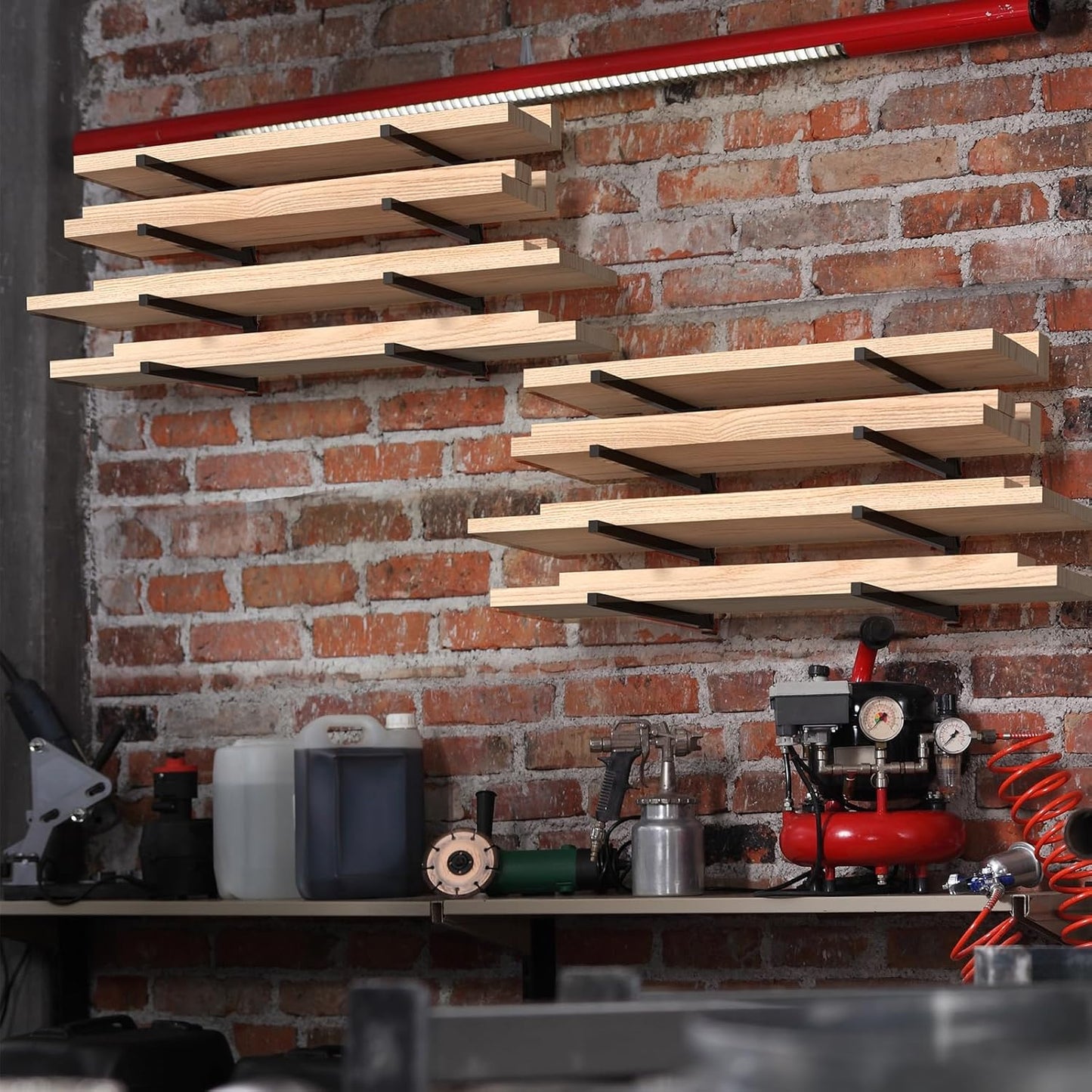 NANANARDOSO Wall Mount Wood Organizer and Lumber Storage,Heavy Duty Metal Shelf with 4-Level,Lumber Metal Racks for Indoor and Outdoor Use,4 Pack