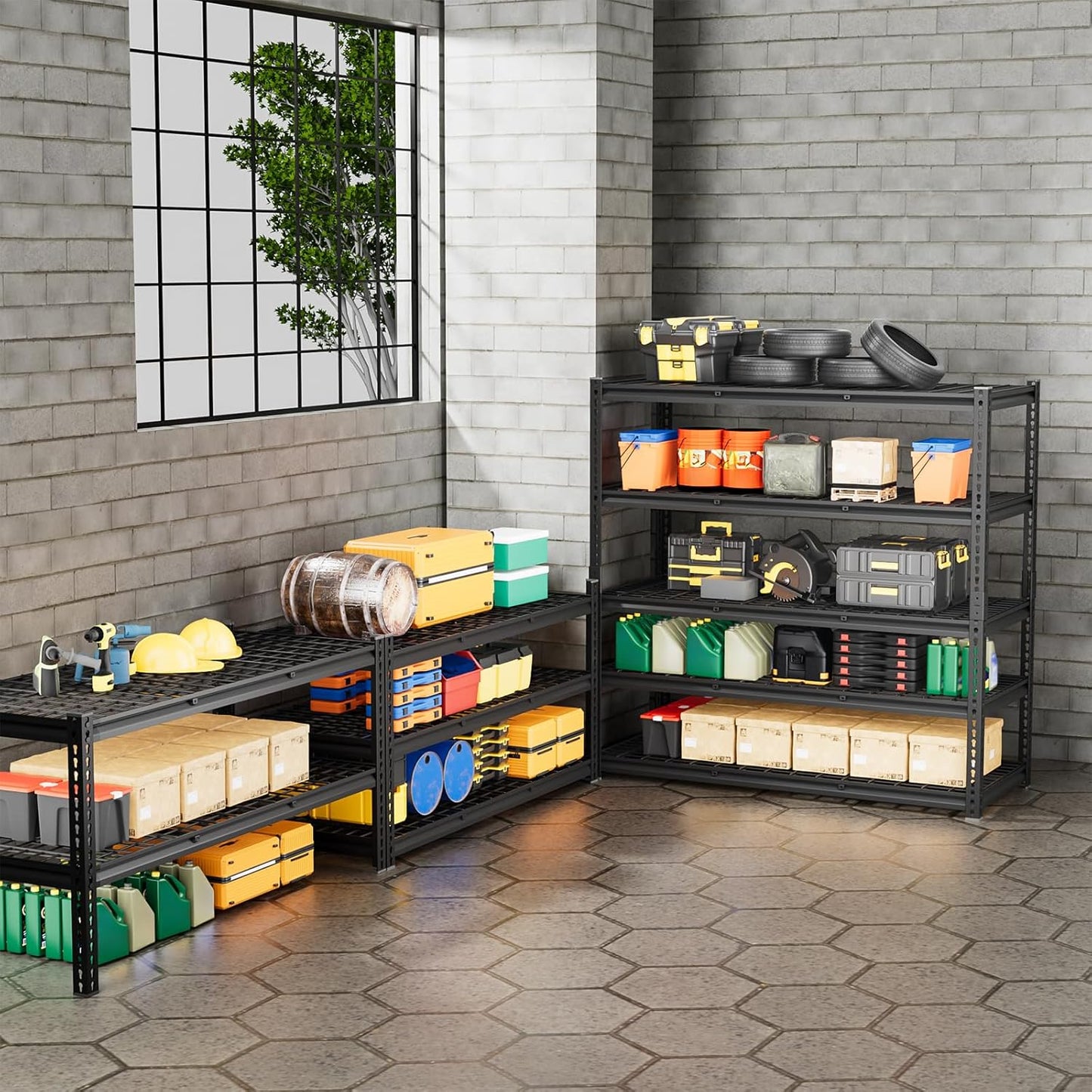 5-Tier 60" W X 24" D X 78" H Garage Shelving Metal Storage Shelves 3300LBS Heavy Duty Industrial Shelving Adjustable Garage Shelf Unit Utility Storage Racks(Black)