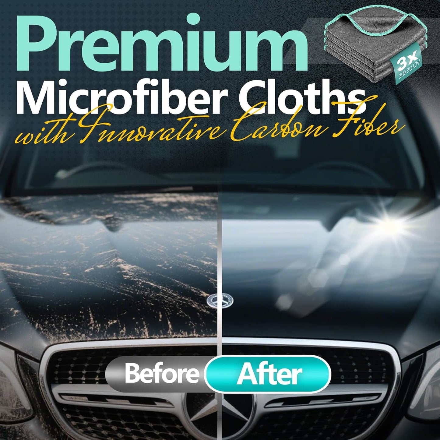 Airlab Microfiber Cleaning Cloth for Glass Cleaner Window Polishing Car Auto Detailing Lint Free Drying Dishes Kitchen Bathroom Magic Cleaning Cloths, Pack of 3, 12" x 12", Grey-Green