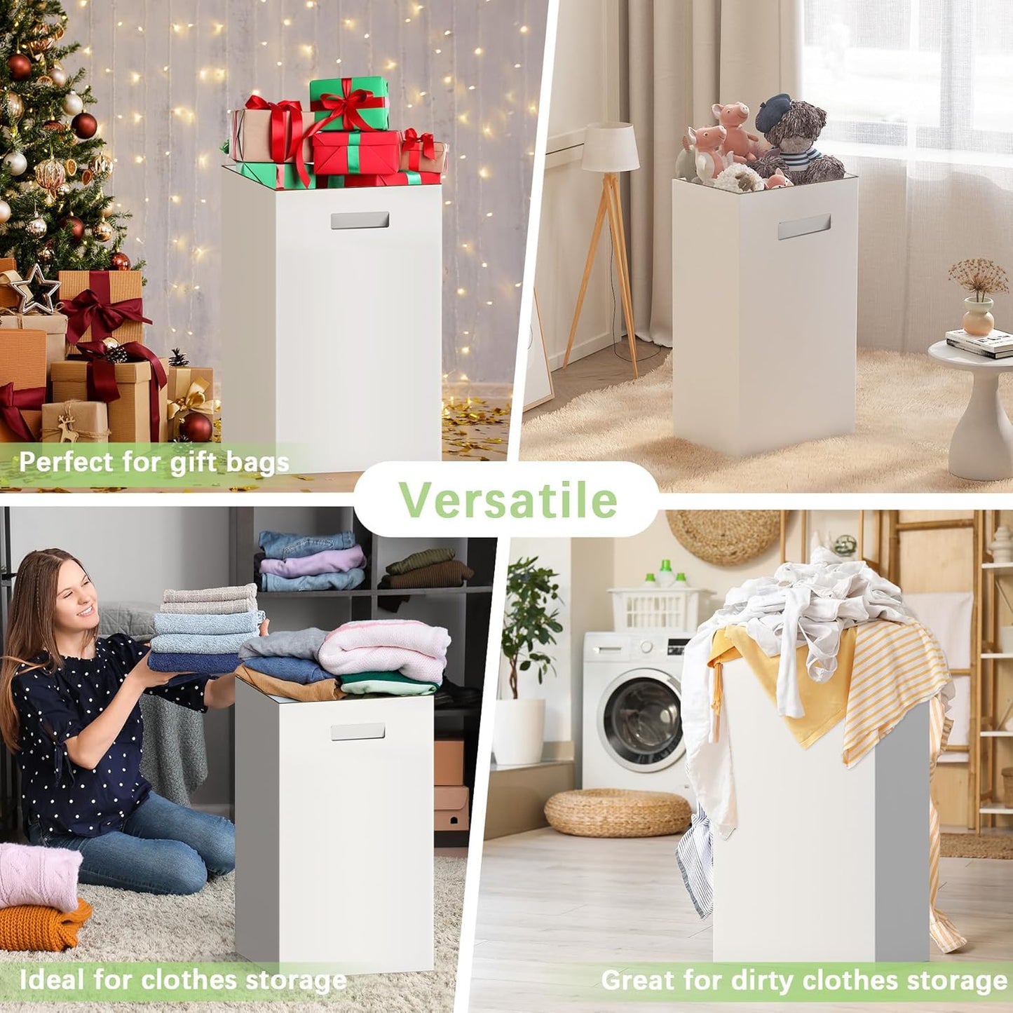 Extra Strong Corrugated Cardboard Portable Garbage Can, 4 Pack Reuseable and Disposeable Extra Large Trash Cans, 13 Gallon (21.6" H x 13.5" W x 10" D), Recycled Garbage Can and Recycling Bins, White