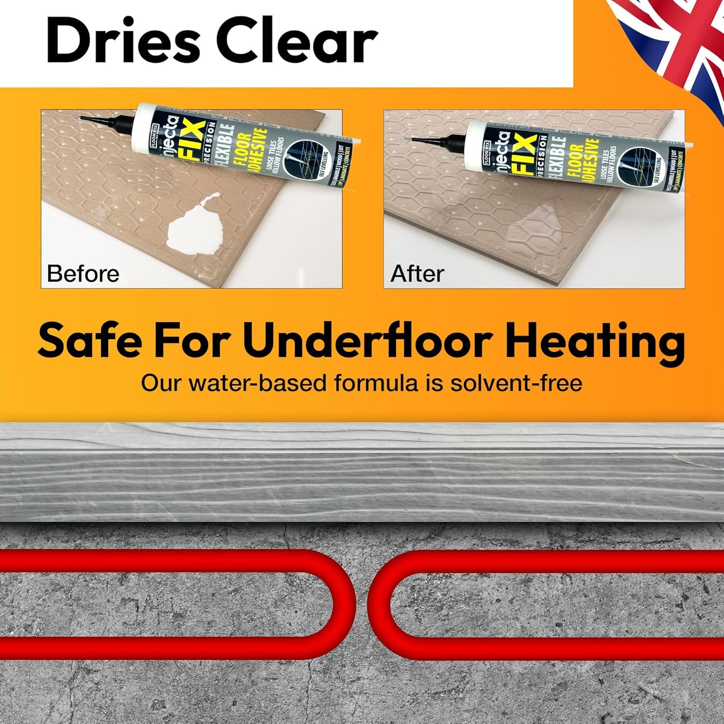 Precision 300ml from Floor-Fix Pro - Fix Loose Tiles - for Loose & Hollow Tiles, Wood, LVT & Laminate - Includes 1.9mm Syringe Tip - Adjustable to 6mm + Anti-Clog Performance (Pack of 4)