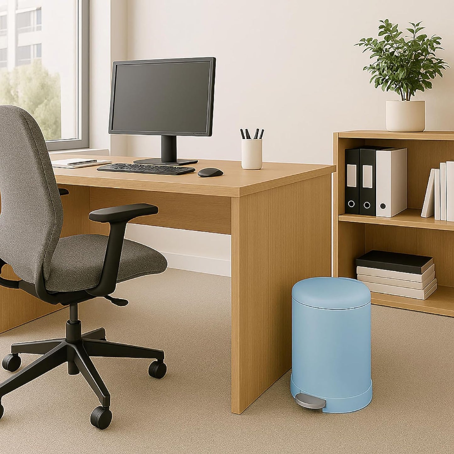 Glad Small Trash Can, 1.2 Gallon | Round Stainless Steel Garbage Bin with Soft Close Lid & Step Foot Pedal | Metal Waste Basket with Removable Inner Bucket, Blue