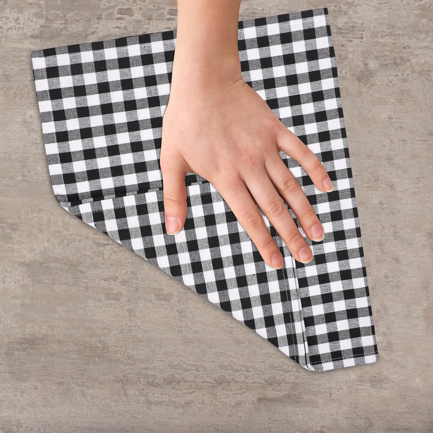 Kitchen Towels Set of 6 Soft Premium Cotton Highly Absorbent Dish Towels 18x28 Inches, Washable & Reusable Tea Towel, Quick Drying Dish Cloths with Hanging Loop - Black/White, Checks