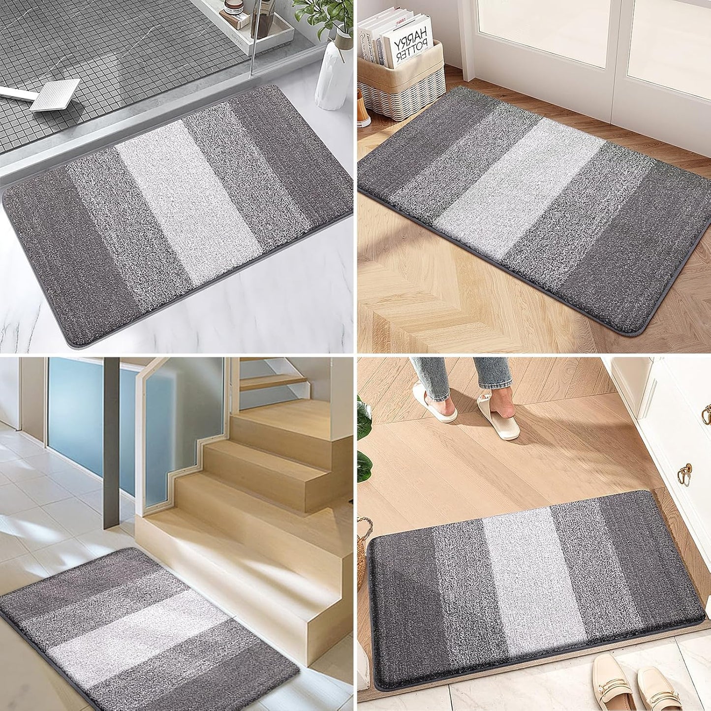 Kitinjoy Indoor Outdoor Door Mat, 32x20 Non-Slip Absorbent Dirt Trapper, Low-Profile Washable Inside Entrance Front Floor Mat, Sturdy Soft Entry Doormats for Entryway, Light Grey