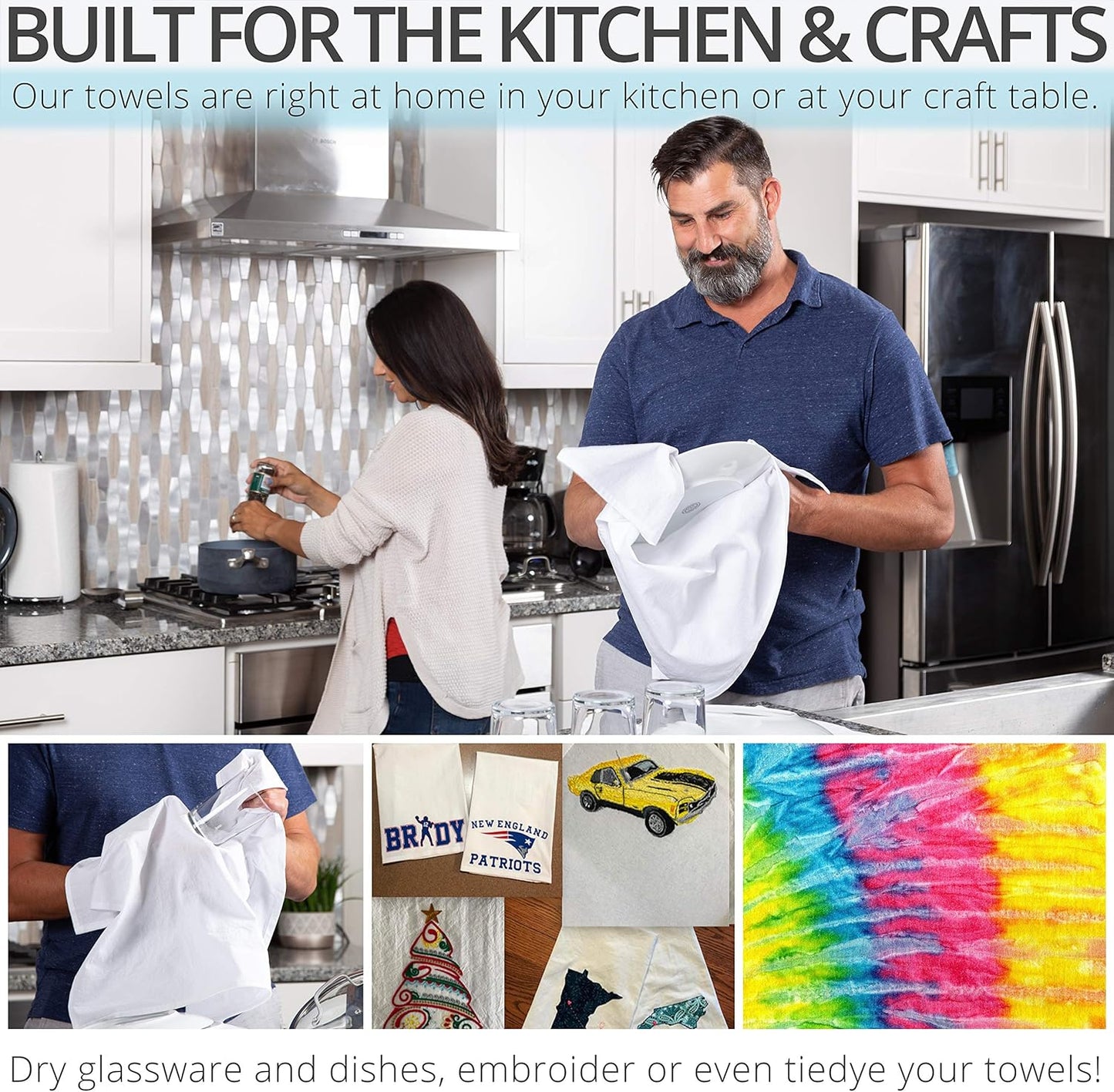 Aunti Em's Kitchen Flour Sack Dish Towels - Natural Cotton for Embroidery and Drying Glass, Hand, Dinnerware - Plain, Thick, Zero-Lint, Highly Absorbent - Set of 13, 27 x 27 Inch, Ivory