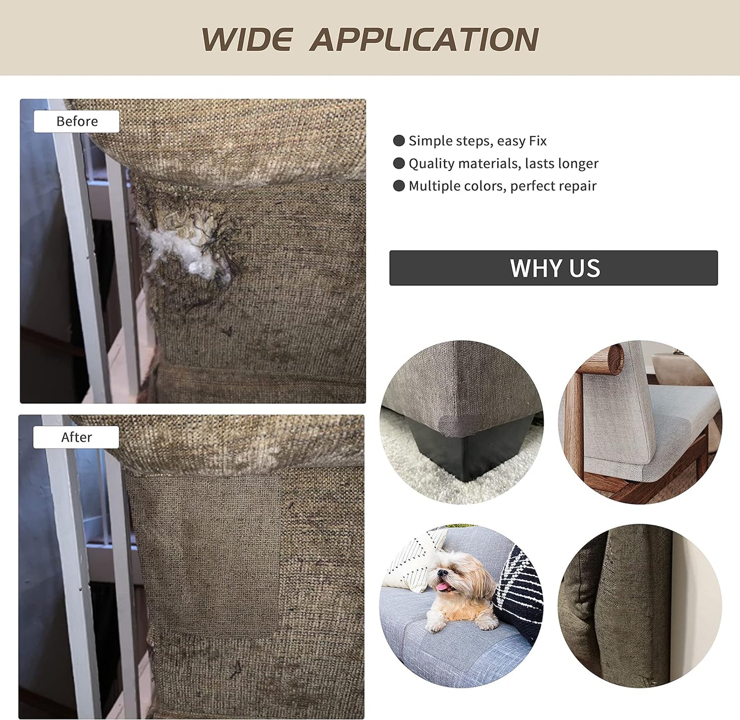 KING MOUNTAIN Fine Linen Repair Patches, 2 PCS, 8" x 11", Dark Grey, Self-Adhesive, Polyester, Rectangular, Linen Patch