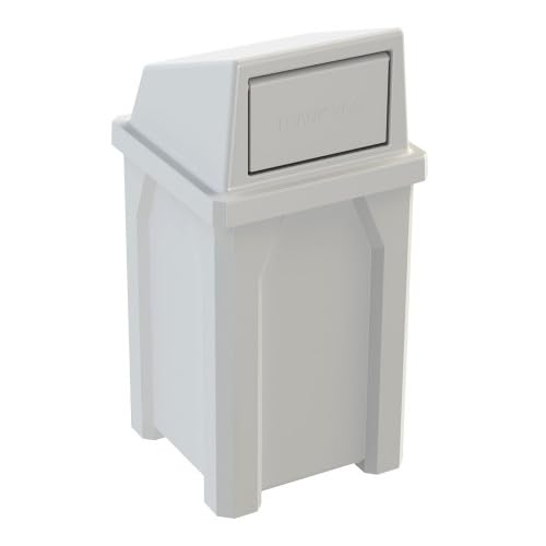 32 Gallon Square 100% Recycled Plastic Heavy Duty Outdoor Trash Can with Push Lid - Great for Schools and Businesses - White