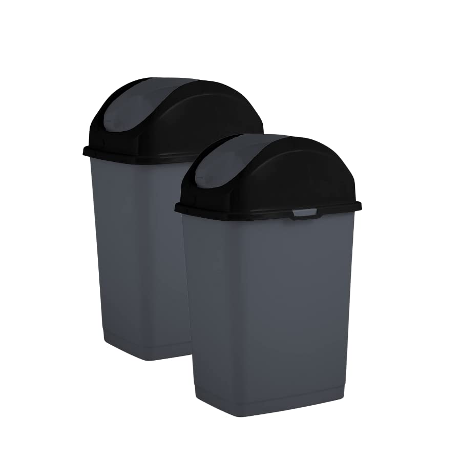 Superio Mini Desktop Trash Can with Swing Top Lid Portable Plastic Garbage Can for Countertop, Desktop, Make up Vanity, Bathroom, Car, Under Sink, Dorm Compact Waste Bin 5 L 1.25 Gal (2, Grey)