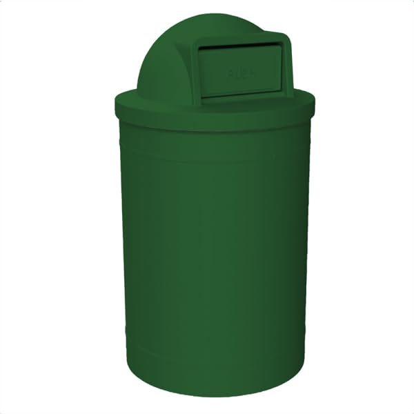 55 Gallon Round 100% Recycled Plastic Heavy Duty Outdoor Trash Can with Push Open Dome Lid and Internal Liner - Green