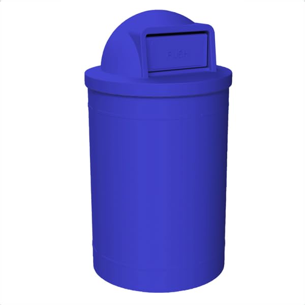 55 Gallon Circle 100% Recycled Plastic Heavy Duty Outdoor Trash Can with Push Open Dome Lid and Internal Liner - Blue