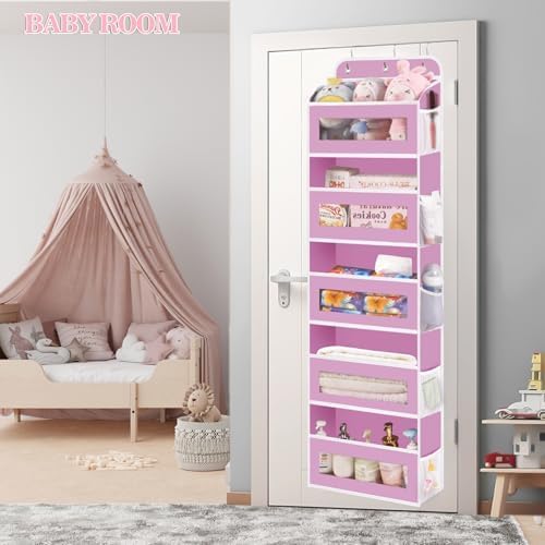 Over The Door Organizer, 5 Shelves Closet Door Hanging Organizer with 10 Mesh Pockets, Nursery Closet Organizer, Baby Essentials, Dorm Room Essentials for Girls