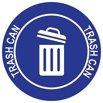 "Trash Can" Durable Laminated Vinyl Floor Sign- Sign by Graphical Warehouse- 5S Safety and Security Signage, Visual Communication Tool (12", Blue/White)