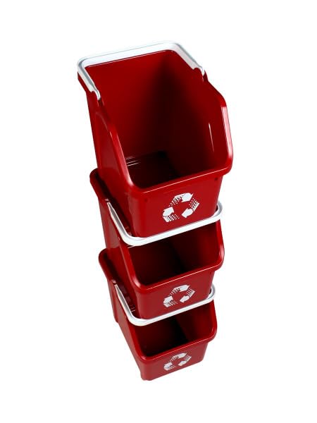 6 Gallon Stackable Recycling Bins for Homes, Garages, Offices Made of 100% Recycled Plastic - (Red, 20 Pack)