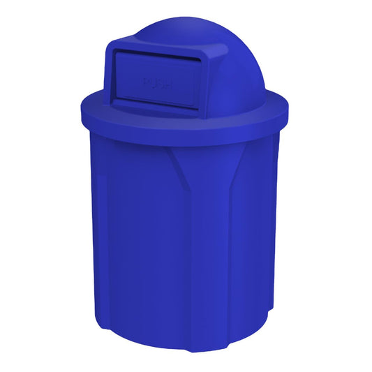 42 Gallon Round100% Recycled Plastic Heavy Duty Outdoo Trash Can with Push Lid and Internal Liner - Great for Schools and Businesses - Blue