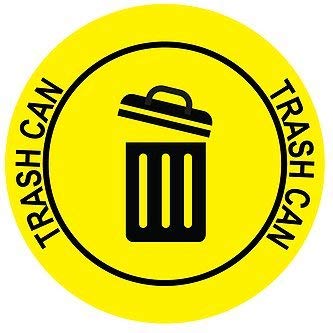 "Trash Can" Durable Laminated Vinyl Floor Sign- Sign by Graphical Warehouse- 5S Safety and Security Signage, Visual Communication Tool (16", Yellow/Black)