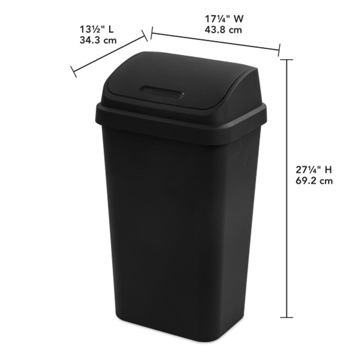 Sterilite 16-Pack Swing Top Wastebasket, Sleek Square Profile Trash Can, 13 Gallon, Black - Modern Garbage Bin for Kitchen, Bathroom, Garage and Workspace, Fits 13 Gal Liners