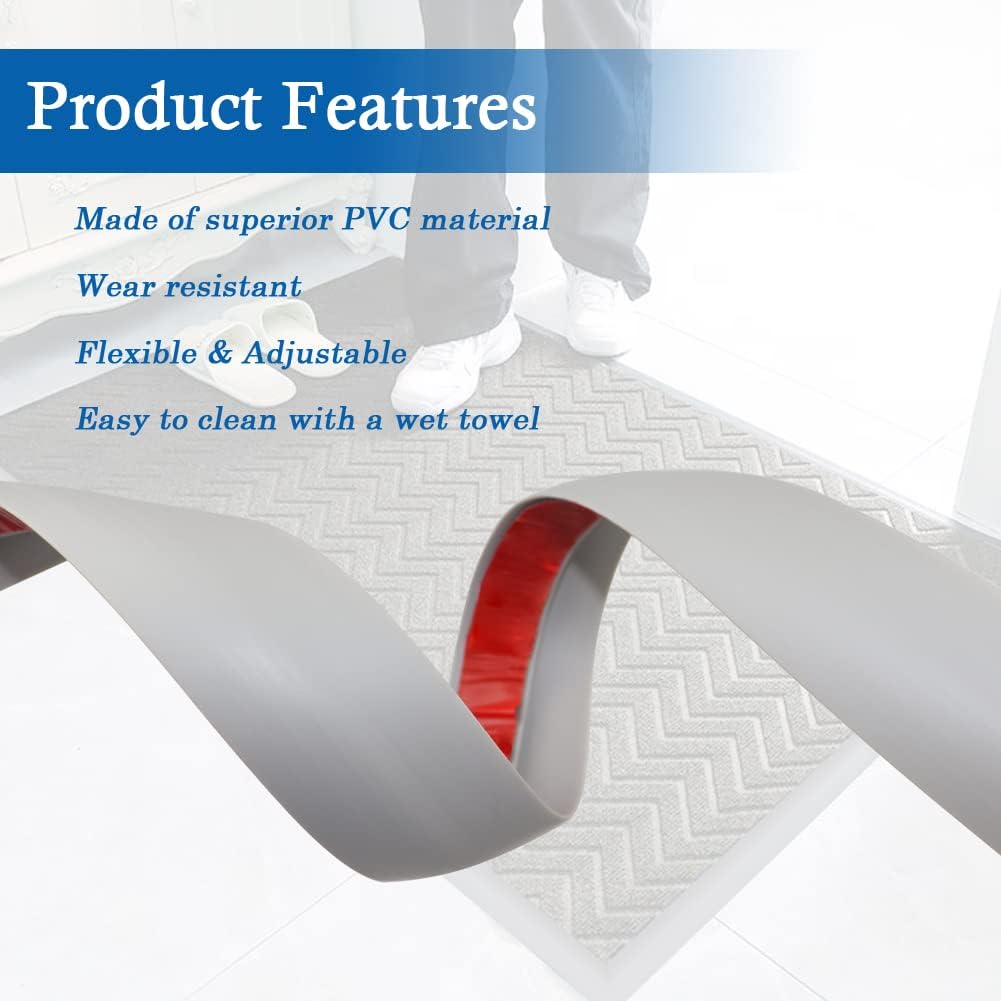 Floor Transition Strip Self Adhesive Carpet & Flooring Transitions Edging Trim Strip PVC Threshold Transitions Suitable for Threshold Height Less Than 5mm (6.56Ft, Gray)