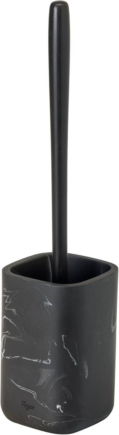Vigar Zense Toilet Brush and Holder Set, Toilet Bowl Brush with Polyresin Stone Holder, Bathroom Sets for Bathroom Decor and Accessories, Black Marble