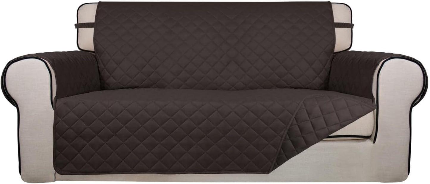 PureFit Reversible Quilted Sofa Cover, Water Resistant Furniture Protector, Washable Couch Cover with Non Slip and Elastic Straps for Kids, Dogs, Pets (Oversized Loveseat, Chocolate/Chocolate)