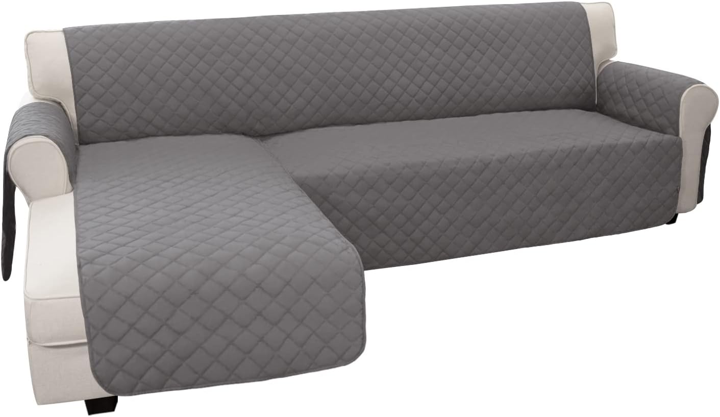 Easy-Going L Shape Sectional Couch Cover - Chaise Slip Cover Reversible Sofa Protector for Pets & Kids (Small, Gray/Gray)