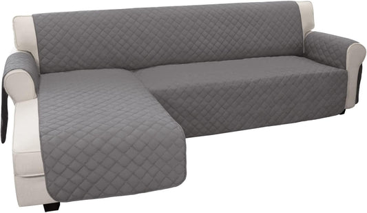 Easy-Going L Shape Sectional Couch Cover - Chaise Slip Cover Reversible Sofa Protector for Pets & Kids (Small, Gray/Gray)