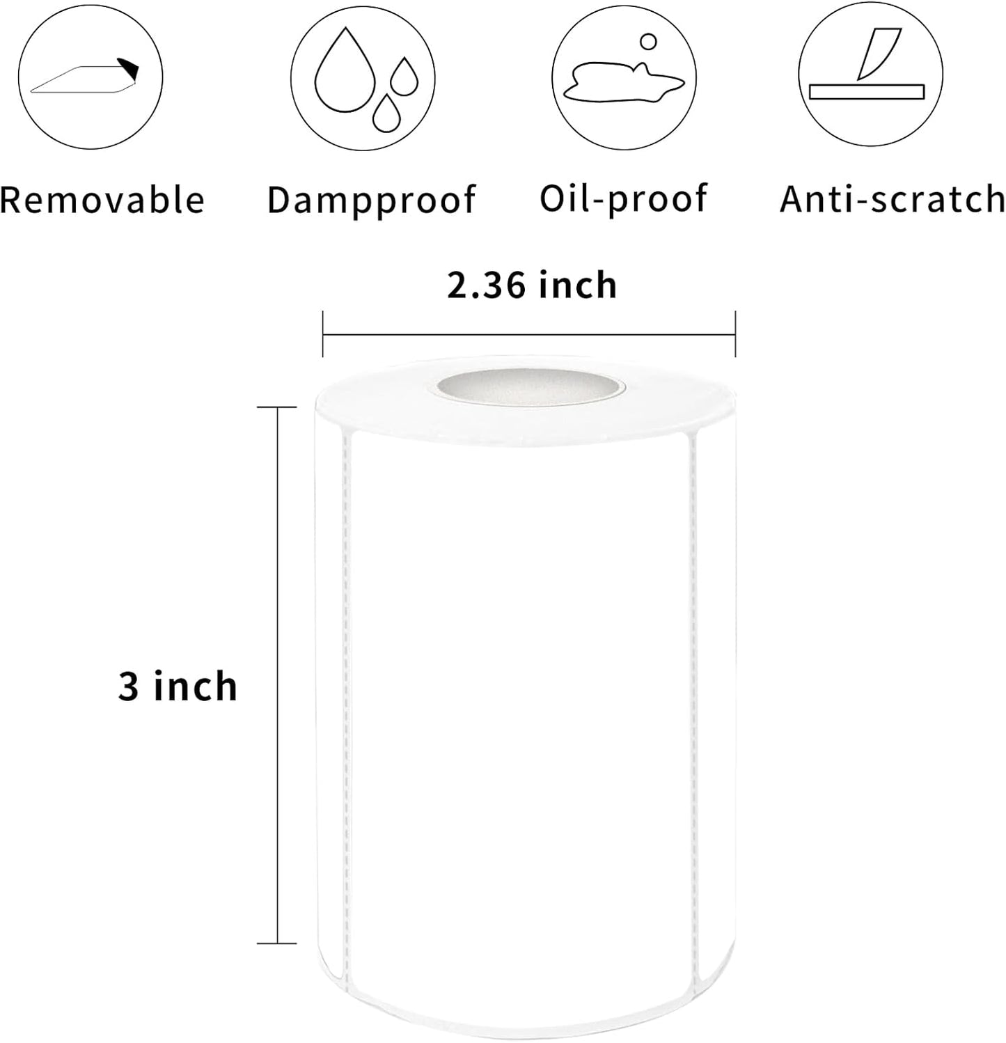 2×3 Inch White Removable Thermal Labels,Waterproof Thermal Label (300 Sheets per Roll,2 Rolls)