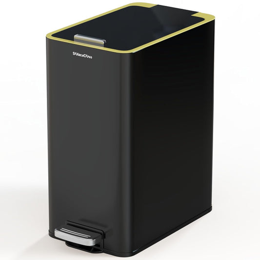 Stainless Steel Trash Can with Soft Close Lid,15 Liter/4 Gallon Garbage Can Kitchen Removable Wastebasket, Rectangular for Bathroom, Office (Black)