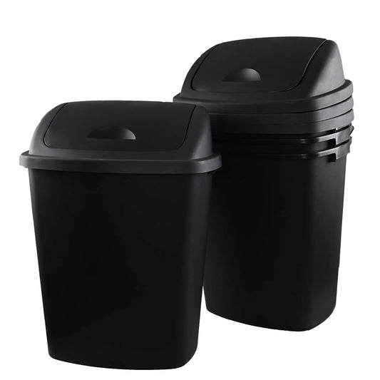 18 Gallon Large Plastic Kitchen Trash Can with Swing Lid, 4 Pack Tall Kitchen Garbage Can with Lid, Black