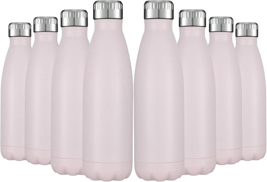 HASLE OUTFITTERS 17oz Stainless Steel Water Bottles Bulk, Vacuum Insulated Water Bottles Double Walled Powder Coated Reusable Metal Sports Water Bottles Keep Drinks Hot and Cold,Pink, 8Packs