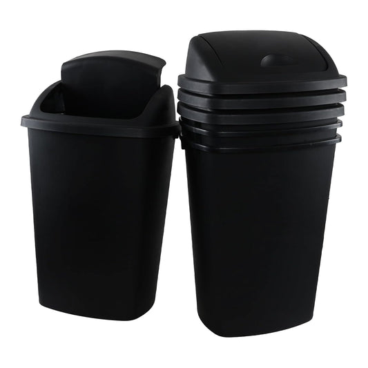 13 Gallon Black Outdoor Garbage Can with Swing Lid, Heavy-Duty Construction Trash Can, 4 Pack