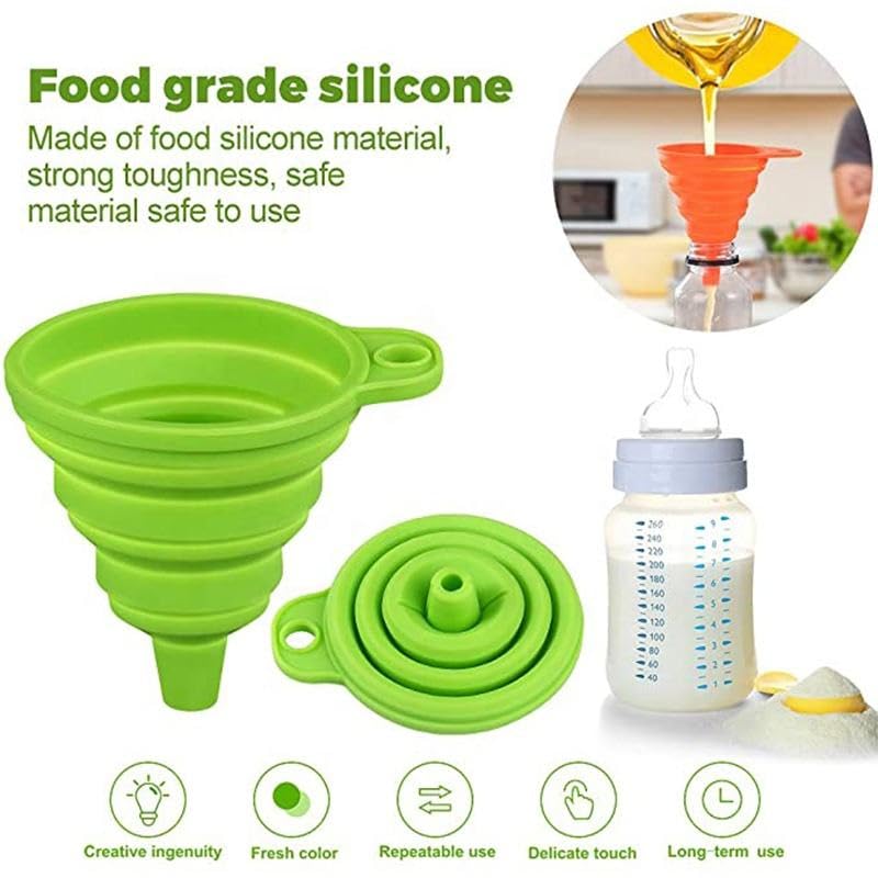 Kitchen Funnel Set – 3 Pack Silicone Funnels for Liquid and Dry Transfer, Collapsible Funnels for Kitchen, Canning, and Bottle Filling, Easy to Clean & Space-Saving Design
