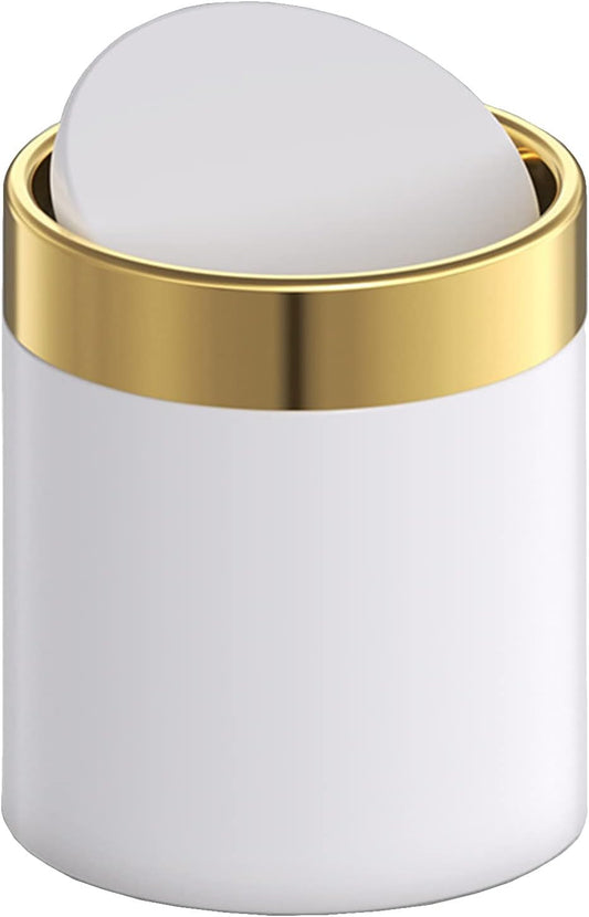 Mini Trash Can with Lid, Metal Small Tiny Mini Trash Bin Can, Mini Countertop Trash Cans for Desk Car Office Kitchen, Swing Top Trash Bin 1.5 L/0.40 Gal (White)