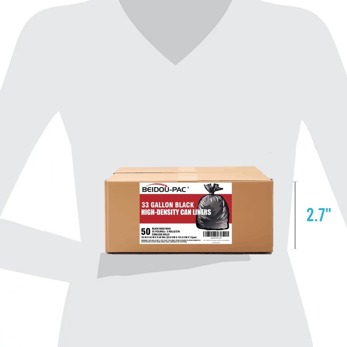 33 Gallon Trash Bags, 50 Count, Black Garbage bags, Multi-purpose Trash Can Bin Liners for Home Commercial, Outdoor, Construction, Industrial, Janitorial, Municipal, Lawn, Leaf