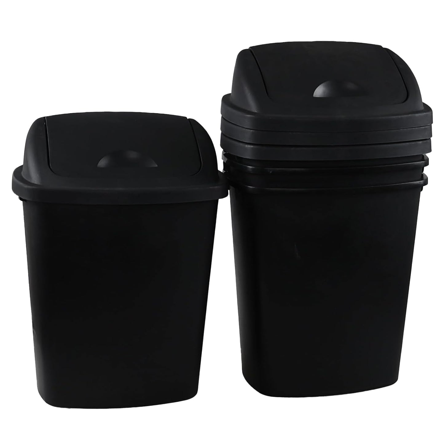 4 Pack 8 Gallon Medium Trash Can with Lid, Plastic Swing Top Garbage Can, Black Waste Bin Waste Basket for Bathroom, Kitchen, Bedroom, Office, College