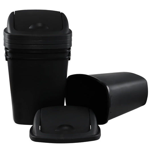 25 Liter Plastic Swing-Top Trash Can, 4-Pack Swing Lid Waste Can, Black
