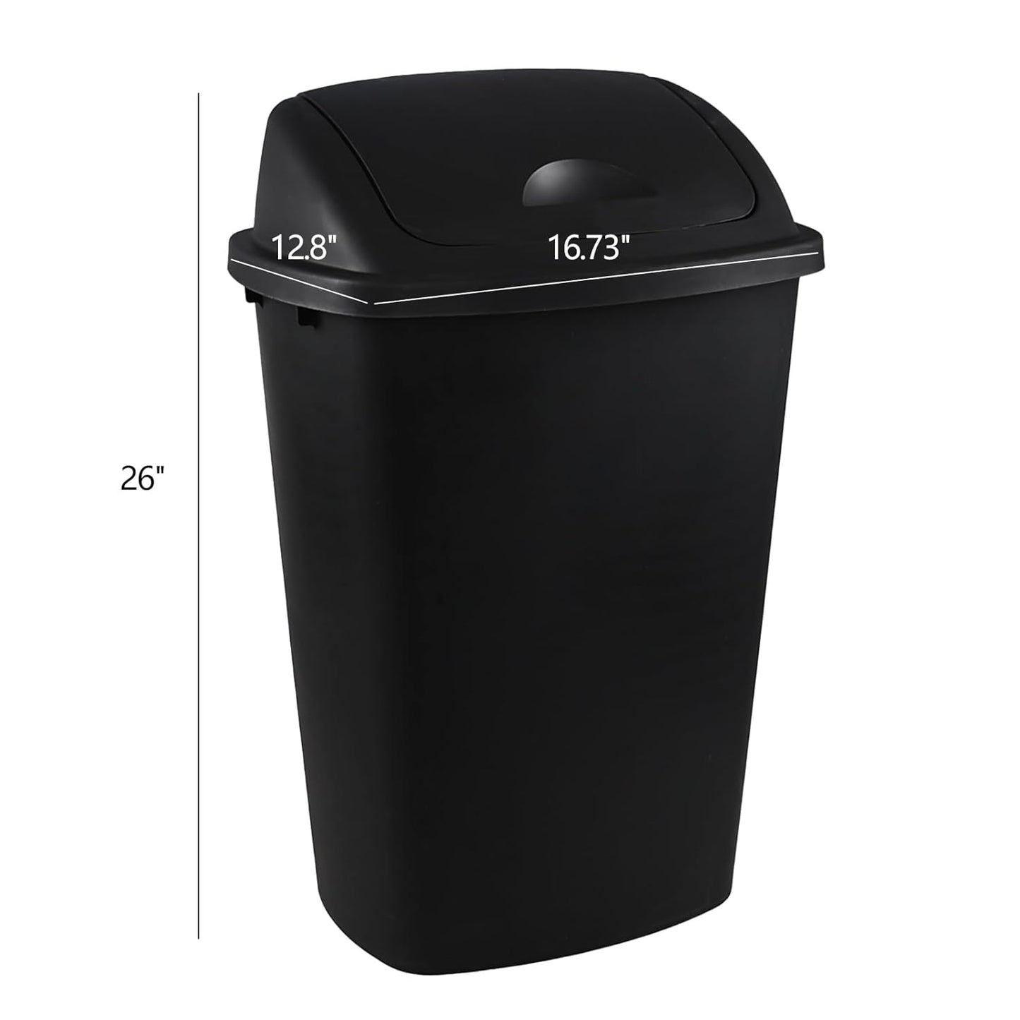 Bringer Black 13 Gallon Kitchen Trash Can with Swing Lid, Plastic Swing Top Tall Garbage Can, 4-Pack