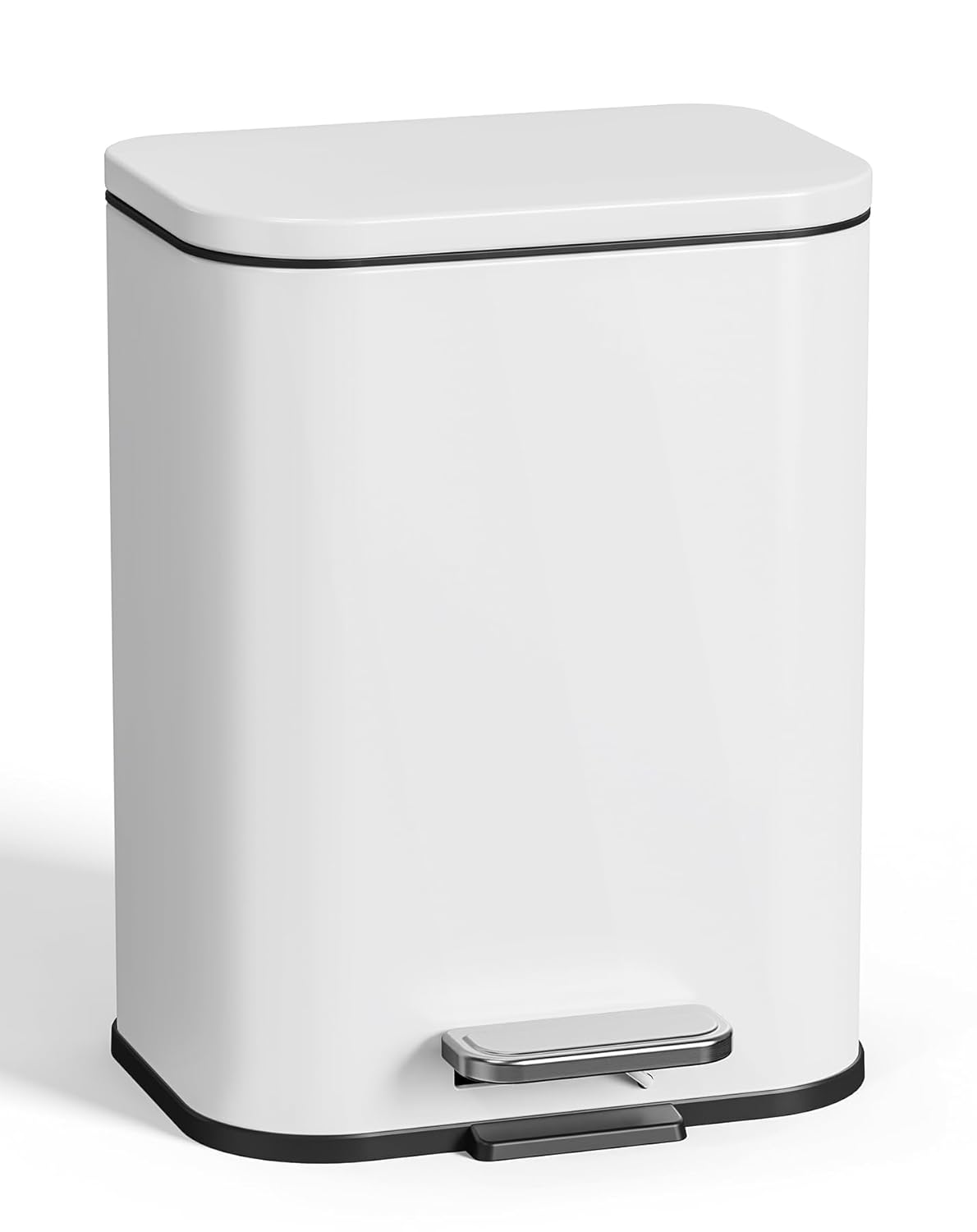 Cesun Small Bathroom Trash Can with Lid-1.3 Gal, Outdoor Stainless Steel Garbage Can for Dog Poop with Anti-Slip Base, for Bathroom, Bedroom, Office, RV, Living Room, White