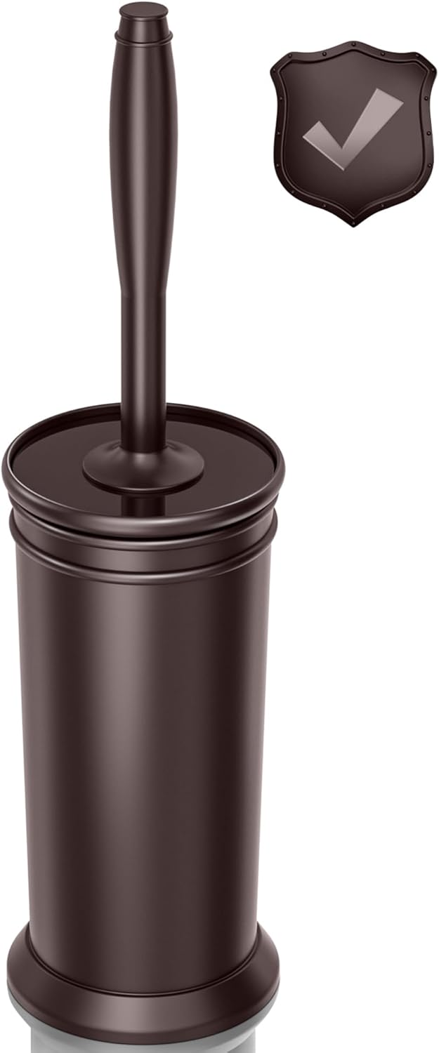 UPTRONIC Toilet Brush, Aluminum Alloy Toilet Brush and Holder Set with Extra Long Handle Durable Bristles Toilet Bowl Brush and Covered Holder for Toilet Scrubber for Bathroom Cleaning(Brown)