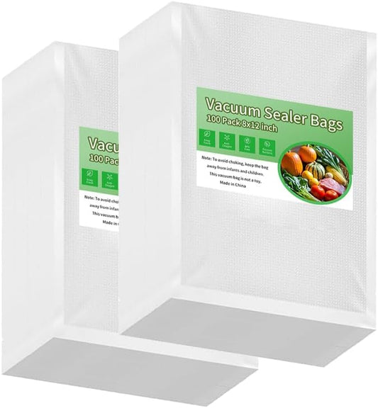Premium Vacuum Sealer Bags 200 Quart 8" x 12", Pre-cut food saver bags, BPA Free & Heavy Duty Vacuum Freezer Bags. Commercial Grade, Sous Vide, Seal a Meal
