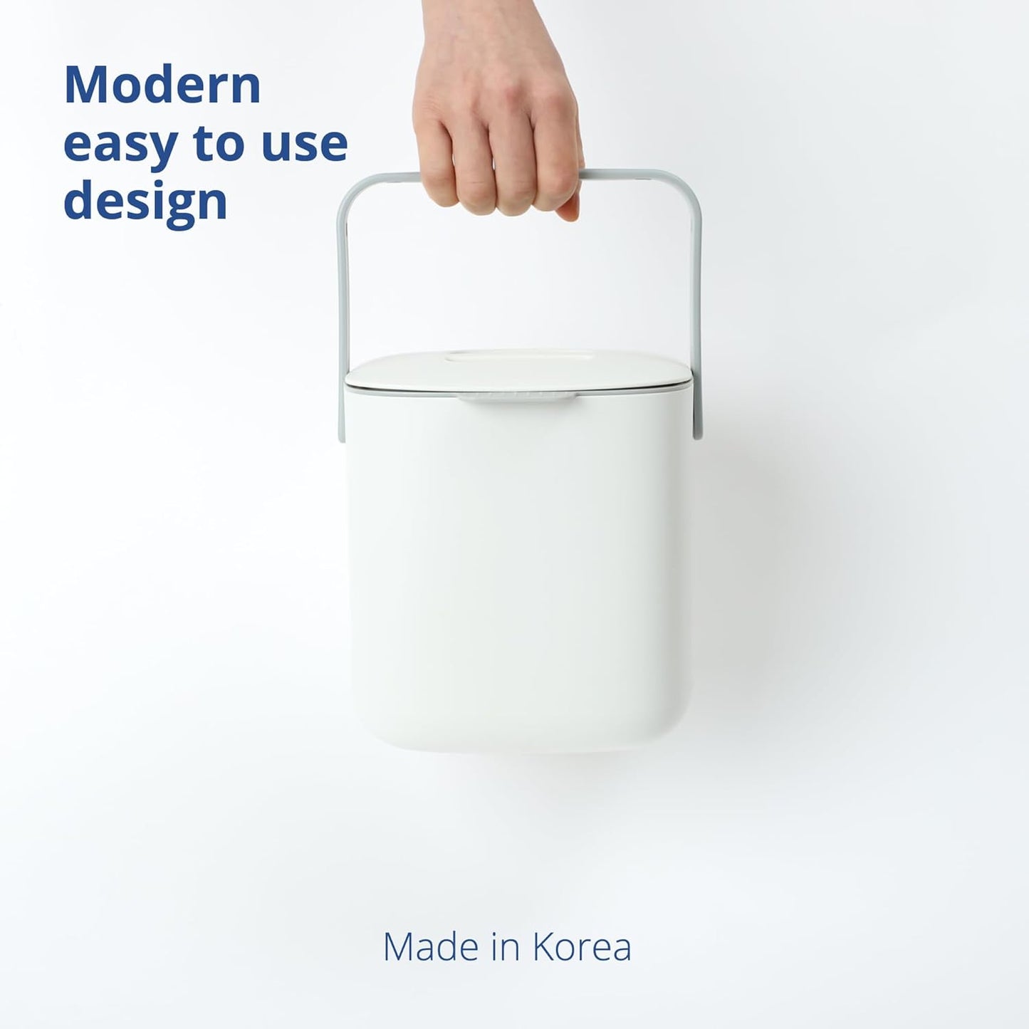 Blue Ginkgo Kitchen Compost Bin [2.6L / 0.69 GAL] – Filter-Free, Odor-Tight Countertop Food Waste Pail with Handle (Made in Korea, White)