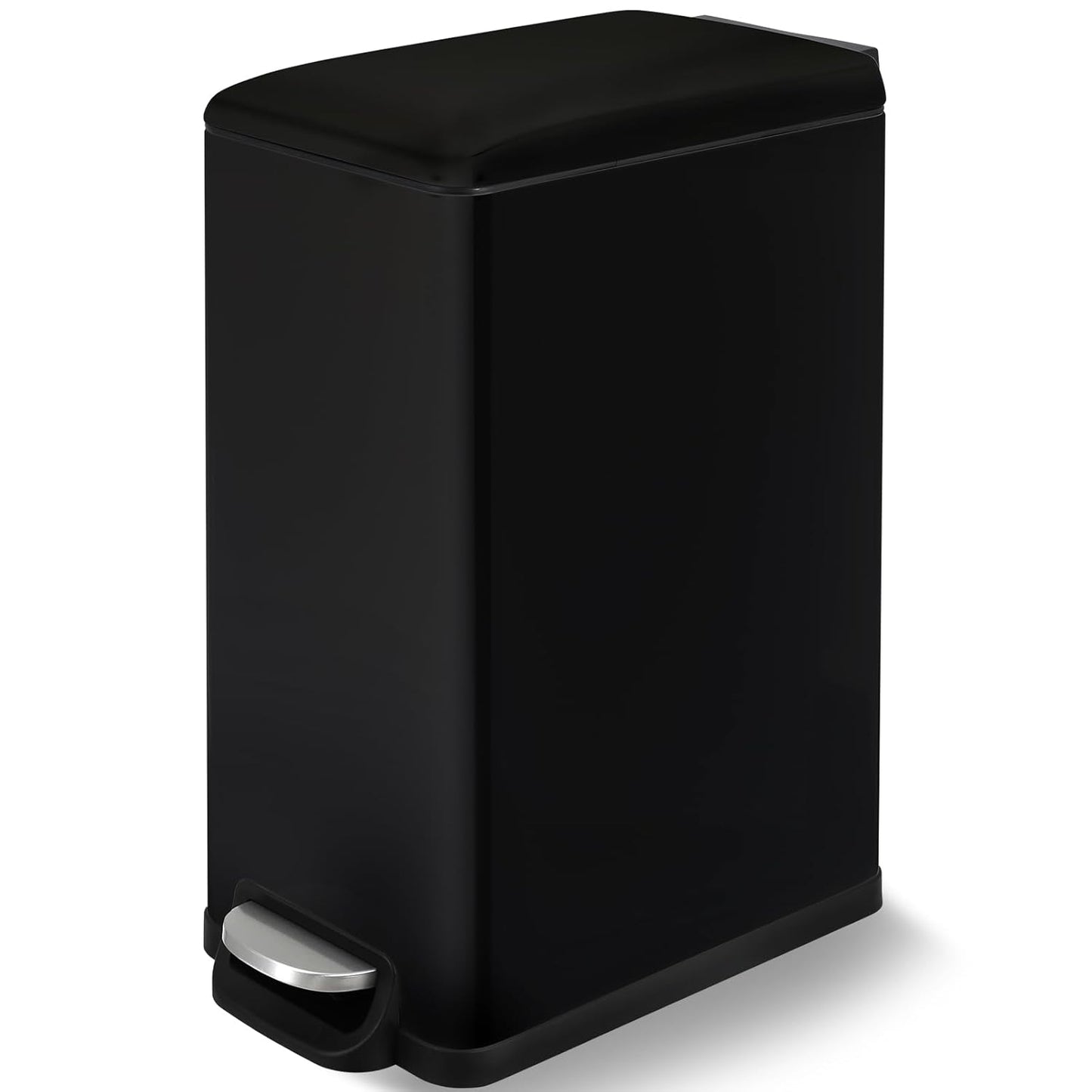 Arlopu 13.2 Gal Slim Kitchen Trash Can with Lid, 50L Stainless Steel Garbage Can, Large Kitchen Rubbish Can, Step Trash Bin w/Foot Pedal and Inner Bucket, Bathroom Trash Can Airtight (Black)