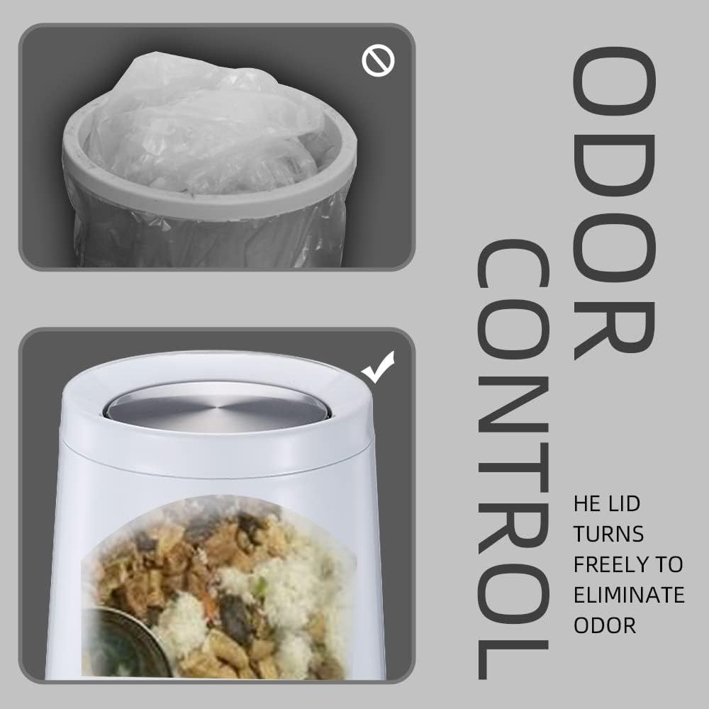 Household Swing White Bathroom Trash Can，Brushed Stainless Steel，10 L/3 Gallen，Garbage Can with Flipping Lid， for Indoor or Commercial Use, Kitchen,Modern，Living Room,Bedroom