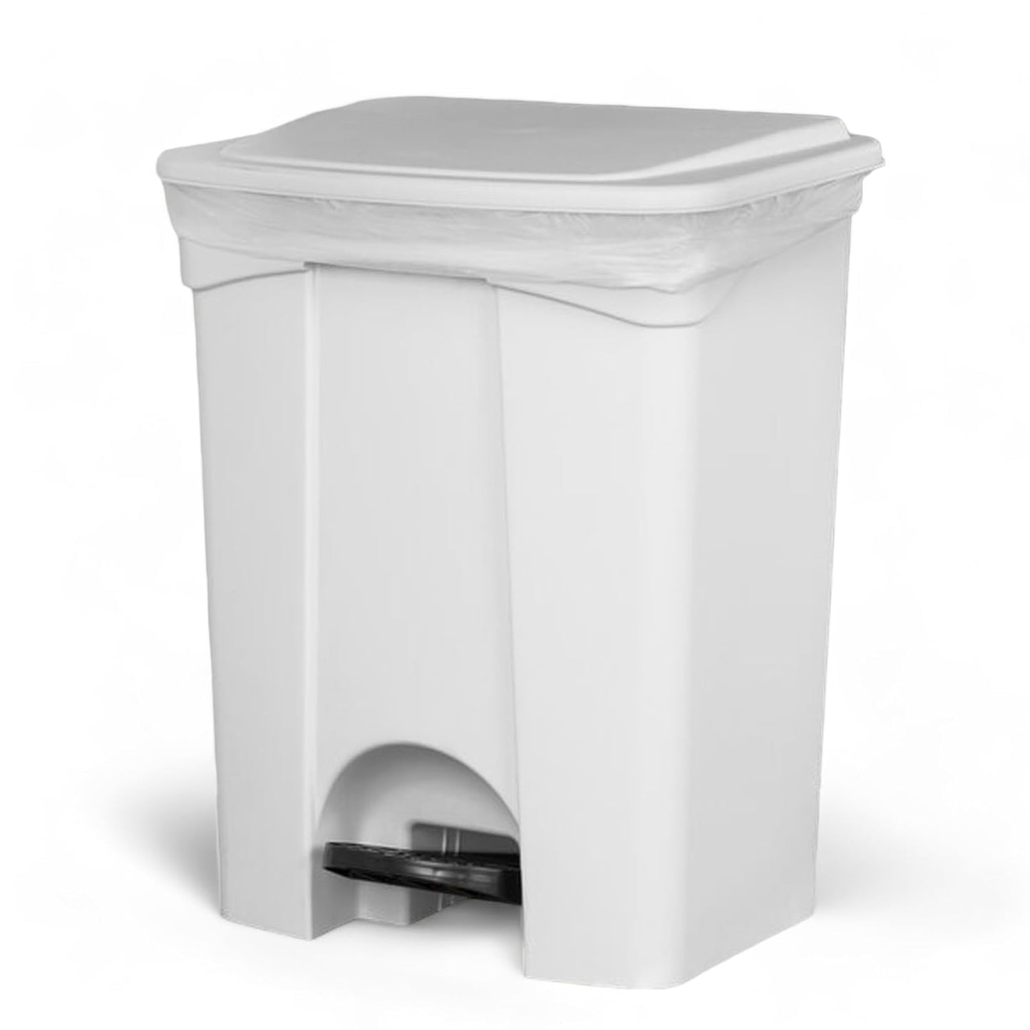 PRO&Family Step-On Trash Can with Lid, Plastic Waste Bin, Foot Pedal Operation (White, 12 Gallon)