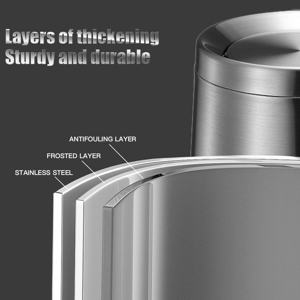 Household Swing Bathroom Trash Can，Brushed Stainless Steel，10 L/3 Gallen，Garbage Can with Flipping Lid， for Indoor or Commercial Use, Kitchen,Modern，Living Room,Bedroom