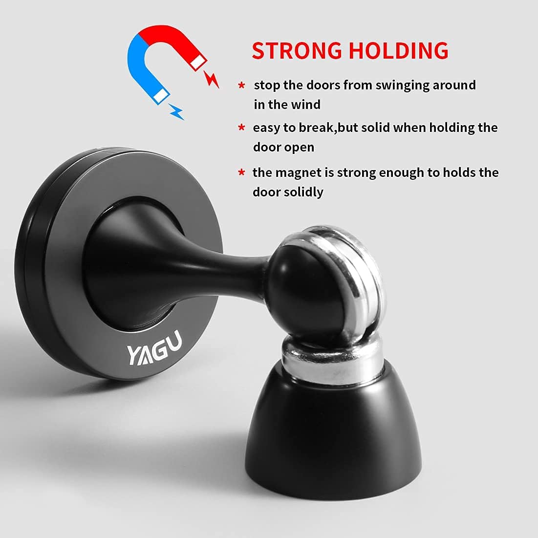 YAGU Door Stopper 4 Pack Magnetic Door Stops, Zinc Alloy Matte Black Door Catch Door Holder Wall Floor Mounted, Metal Soft-Catch
