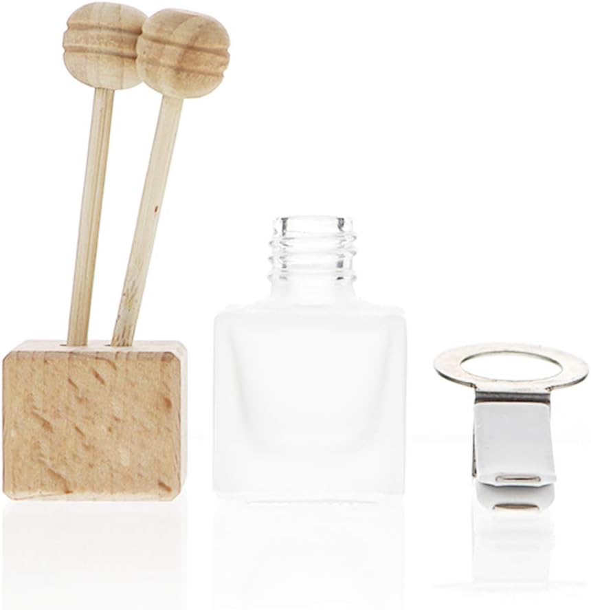 10 Pack,8ml Matte Glass Car Air Freshener Perfume Clip Diffuser,Empty Essential Oil Perfume Vials Diffuser Vent Outlet,Thick Glass Ornament With Wooden Caps,FREE Funnel,Dropper