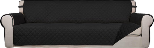 PureFit Reversible Quilted Sofa Cover, Water Resistant Slipcover Furniture Protector, Washable Couch Cover with Non Slip and Elastic Straps for Kids, Dogs, Pets (XX Large, Black/Black)