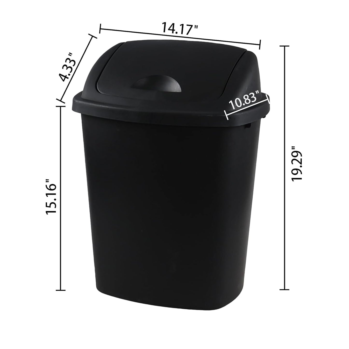 Bringer 6 Gallon Swing Top Trash Can, Plastic Garbage Can with Swing-Lid, Black, 4-Pack