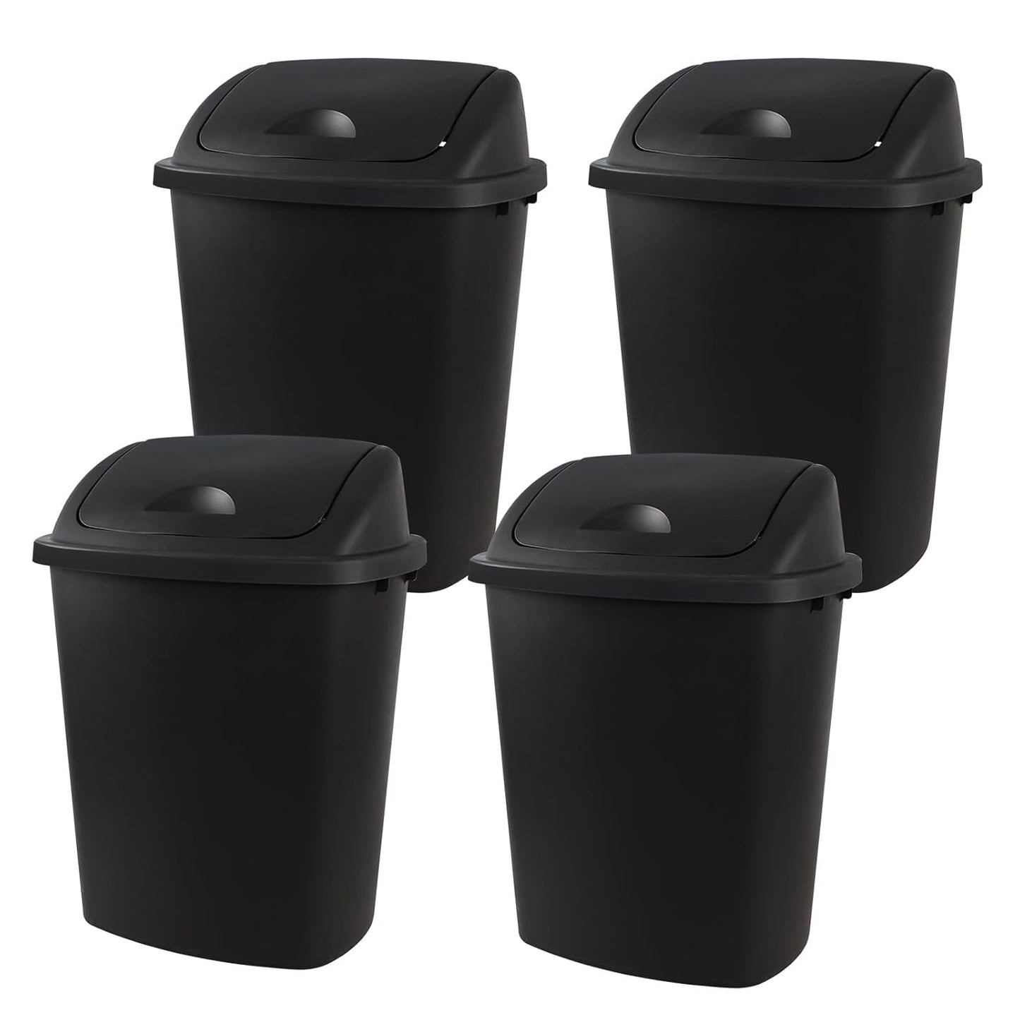 Zopnny 4-Pack 11 Gallon Swing Lid Trash Can, Plastic Swing-Top Garbage Can, Black